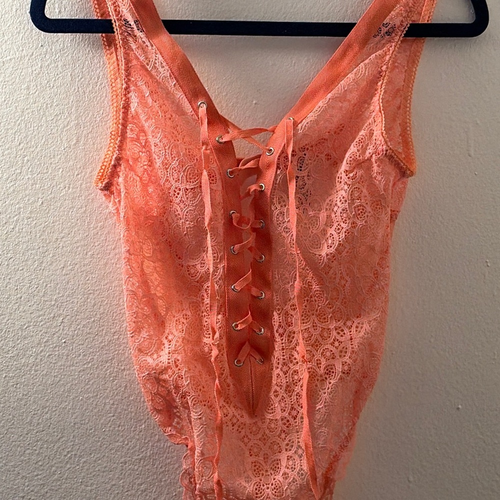 Lace-Up Orange Lace Victoria Secret Bodysuit